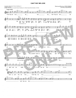 page one of Can't Buy Me Love (Lead Sheet / Fake Book)