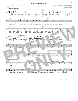 page one of California Girls (Lead Sheet / Fake Book)