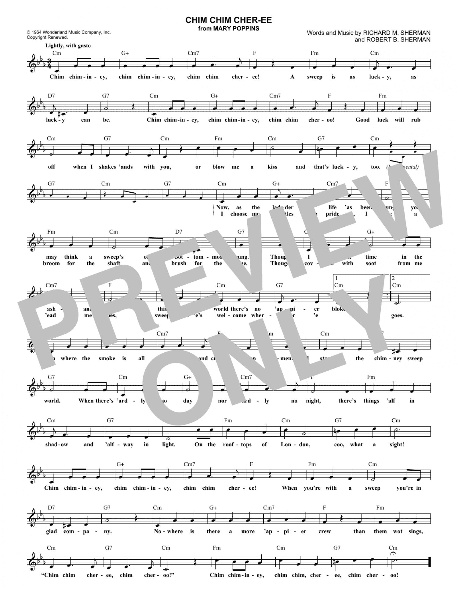 Chim Chim Cher-ee (from Mary Poppins) (Lead Sheet / Fake Book)