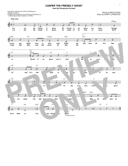 page one of Casper The Friendly Ghost (Lead Sheet / Fake Book)