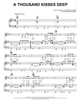 page one of A Thousand Kisses Deep (Piano, Vocal & Guitar Chords (Right-Hand Melody))