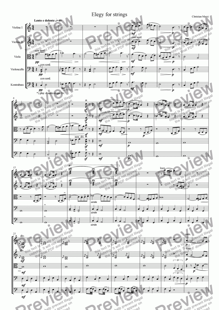 page one of Elegy for strings