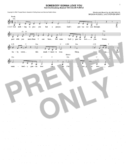 page one of Somebody Gonna Love You (Lead Sheet / Fake Book)