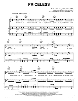 page one of Priceless (Piano, Vocal & Guitar Chords (Right-Hand Melody))