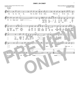 page one of Cindy, Oh Cindy (Lead Sheet / Fake Book)