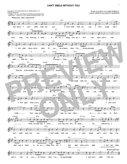 page one of Can't Smile Without You (Lead Sheet / Fake Book)