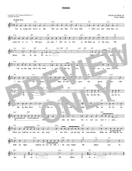 page one of Diana (Lead Sheet / Fake Book)