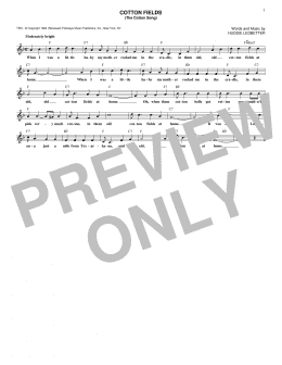 page one of Cotton Fields (The Cotton Song) (Lead Sheet / Fake Book)