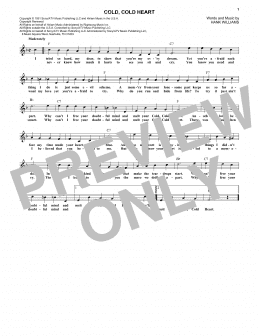 page one of Cold, Cold Heart (Lead Sheet / Fake Book)