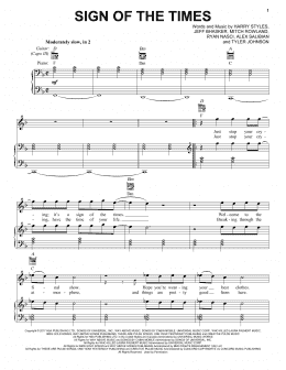 page one of Sign Of The Times (Piano, Vocal & Guitar Chords (Right-Hand Melody))