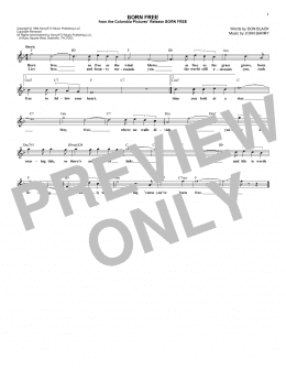page one of Born Free (Lead Sheet / Fake Book)