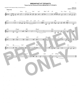 page one of Breakfast At Tiffany's (Lead Sheet / Fake Book)