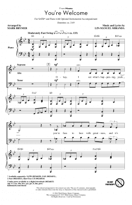 page one of You're Welcome (from Moana) (arr. Mark Brymer) (SATB Choir)