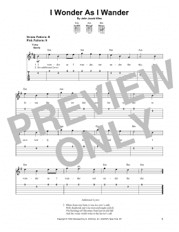 page one of I Wonder As I Wander (Easy Guitar Tab)
