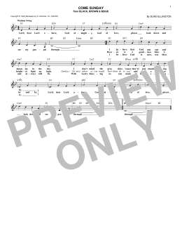 page one of Come Sunday (Lead Sheet / Fake Book)