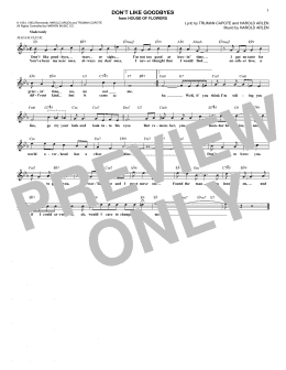 page one of Don't Like Goodbyes (Lead Sheet / Fake Book)