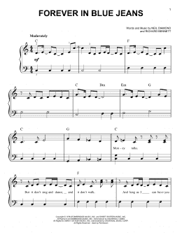 page one of Forever In Blue Jeans (Easy Piano)