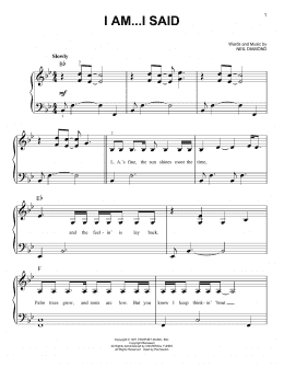 page one of I Am...I Said (Easy Piano)