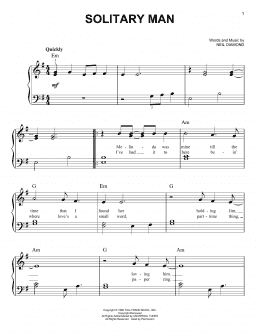 page one of Solitary Man (Easy Piano)
