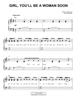 page one of Girl, You'll Be A Woman Soon (Easy Piano)