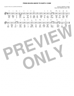 page one of From Heaven Above To Earth I Come (Lead Sheet / Fake Book)