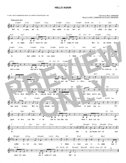 page one of Hello Again (Lead Sheet / Fake Book)