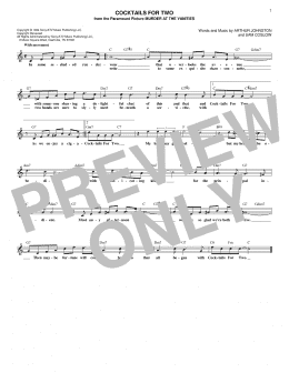 page one of Cocktails For Two (Lead Sheet / Fake Book)