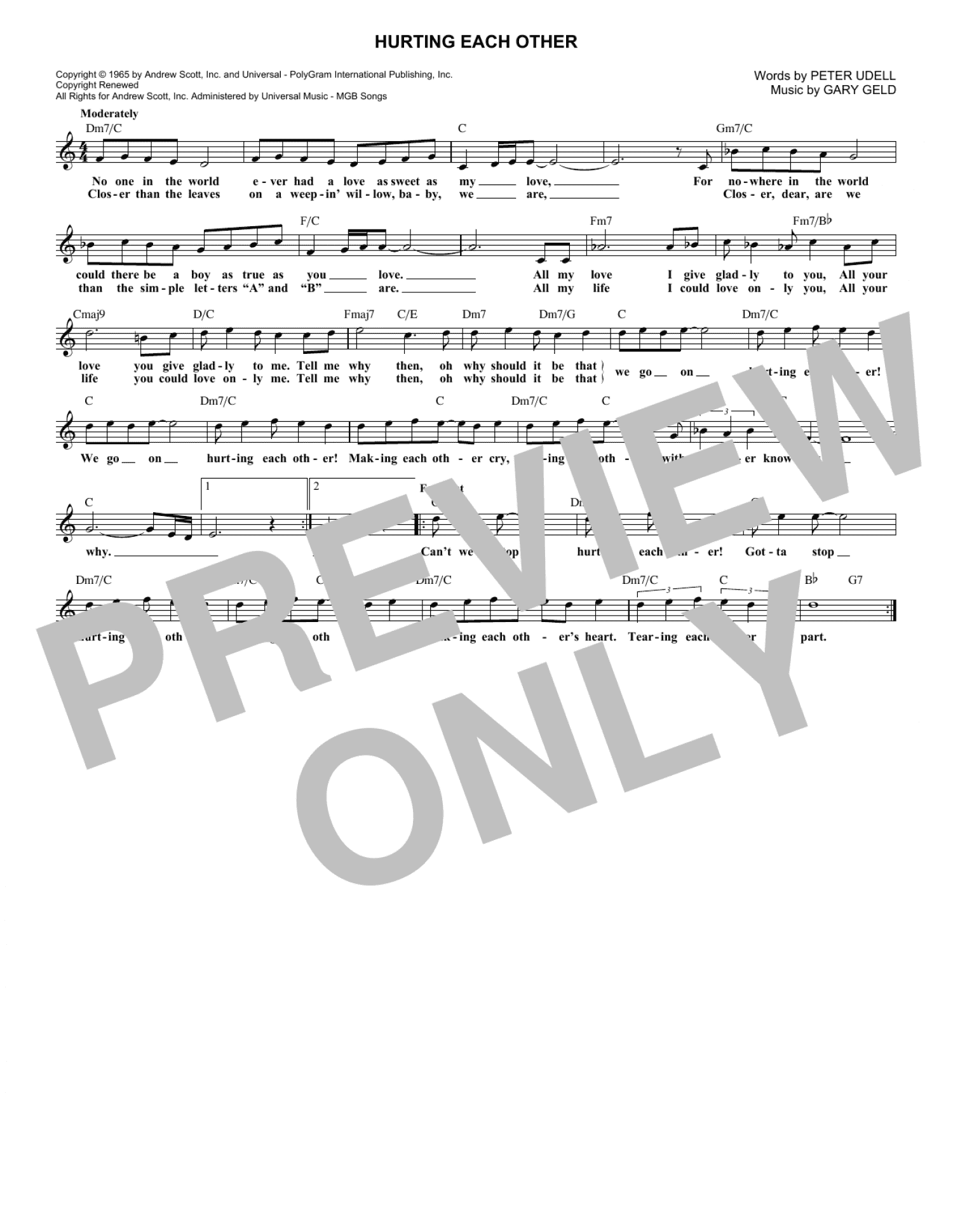Hurting Each Other (Lead Sheet / Fake Book)