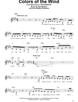 page one of Colors Of The Wind (from Pocahontas) (Pro Vocal)