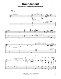 page one of Roundabout (Guitar Tab (Single Guitar))