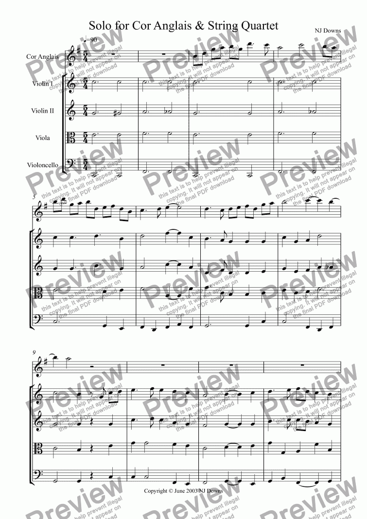 page one of Solo for Cor Anglais & String Quartet