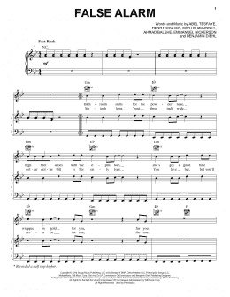 page one of False Alarm (Piano, Vocal & Guitar Chords (Right-Hand Melody))