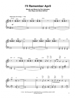 page one of I'll Remember April (Piano Transcription)