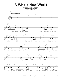 page one of A Whole New World (Male part only) (from Aladdin) (Pro Vocal)