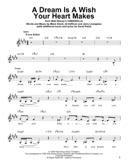 page one of A Dream Is A Wish Your Heart Makes (from Cinderella) (Pro Vocal)