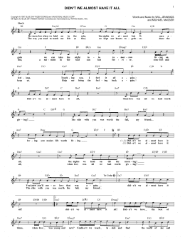 page one of Didn't We Almost Have It All (Lead Sheet / Fake Book)