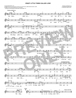 page one of Crazy Little Thing Called Love (Lead Sheet / Fake Book)