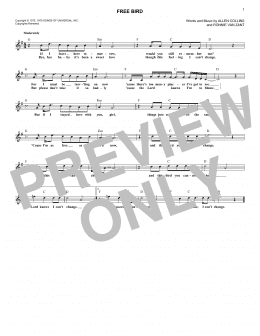 page one of Free Bird (Lead Sheet / Fake Book)