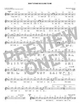 page one of Don't Stand So Close To Me (Lead Sheet / Fake Book)
