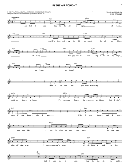page one of In The Air Tonight (Lead Sheet / Fake Book)