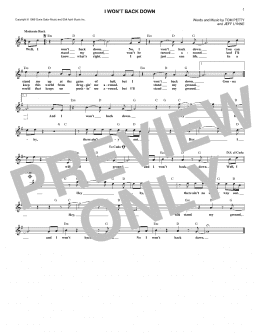 page one of I Won't Back Down (Lead Sheet / Fake Book)