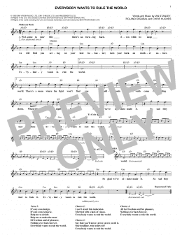 page one of Everybody Wants To Rule The World (Lead Sheet / Fake Book)