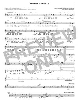 page one of All I Need Is A Miracle (Lead Sheet / Fake Book)