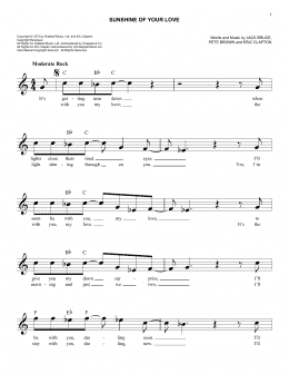 page one of Sunshine Of Your Love (Lead Sheet / Fake Book)