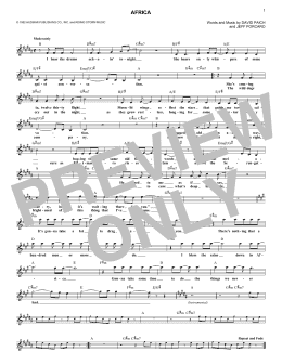 page one of Africa (Lead Sheet / Fake Book)