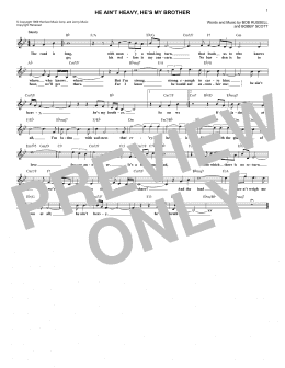 page one of He Ain't Heavy, He's My Brother (Lead Sheet / Fake Book)