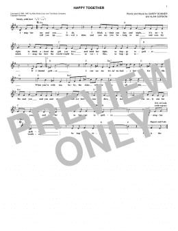 page one of Happy Together (Lead Sheet / Fake Book)
