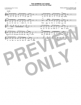 page one of The Siamese Cat Song (from Lady And The Tramp) (Lead Sheet / Fake Book)