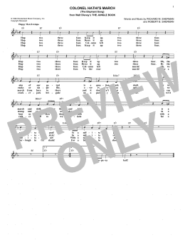 page one of Colonel Hathi's March (The Elephant Song) (from The Jungle Book) (Lead Sheet / Fake Book)