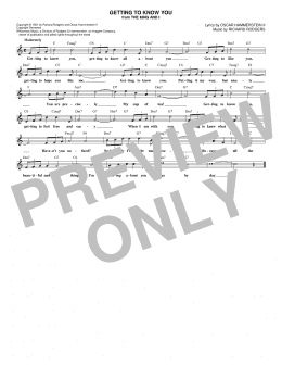 page one of Getting To Know You (Lead Sheet / Fake Book)